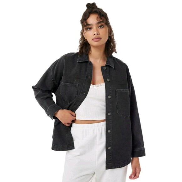 HUDSON Women's L Denim Shacket Black Retro Wash Cotton Oversized Heavyweight NWT - Picture 1 of 6
